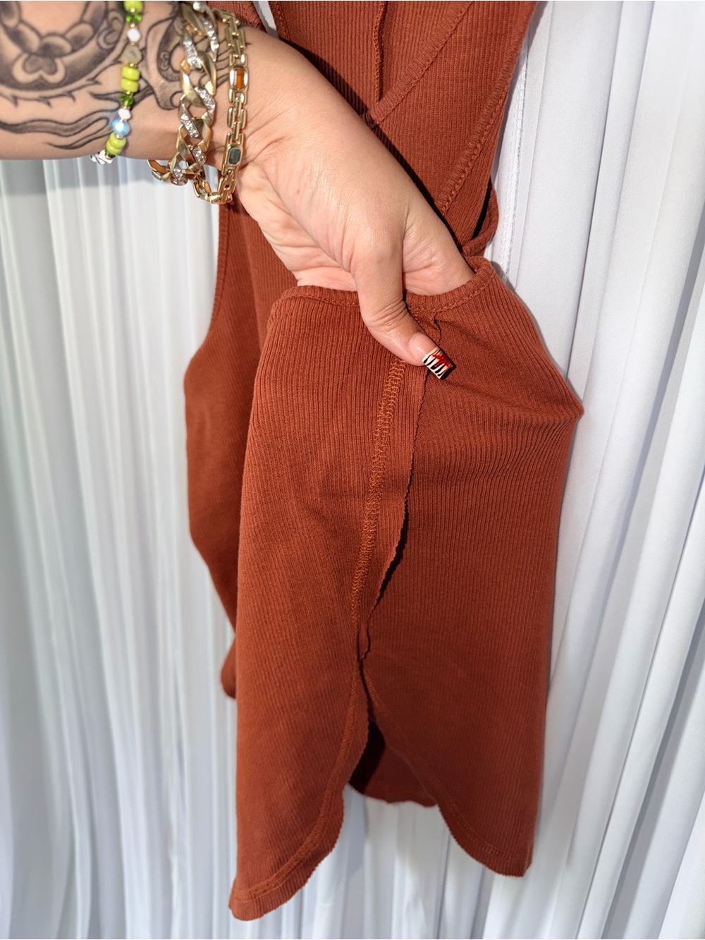 Free People Rust Ribbed Tank Top - Picture 3 of 4
